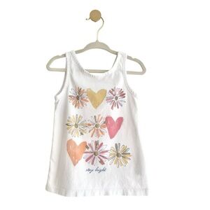 OshKosh B'gosh Kids White Tank Top with Heart and Flower Design - Girls 3T